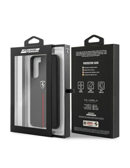 Ferrari Off Track Leather Nylon Stripe dėklas, skirtas Samsung Galaxy S21+ - juodas Ferrari Off Track Leather Nylon Stripe dėklas, skirtas Samsung Galaxy S21+ - juodas