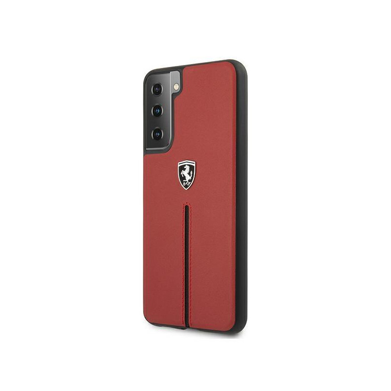 Ferrari Off Track Leather Nylon Stripe dėklas, skirtas Samsung Galaxy S21+ - raudonas