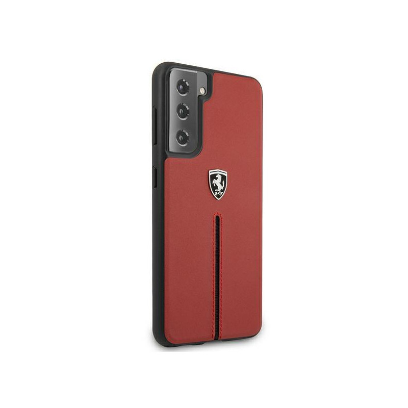 Ferrari Off Track Leather Nylon Stripe dėklas, skirtas Samsung Galaxy S21+ - raudonas