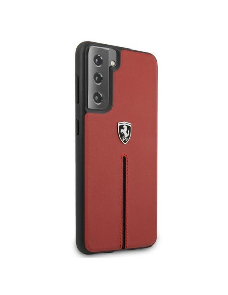 Ferrari Off Track Leather Nylon Stripe dėklas, skirtas Samsung Galaxy S21+ - raudonas Ferrari Off Track Leather Nylon Stripe dėklas, skirtas Samsung Galaxy S21+ - raudonas