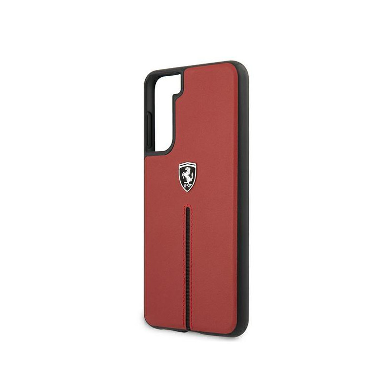 Ferrari Off Track Leather Nylon Stripe dėklas, skirtas Samsung Galaxy S21+ - raudonas