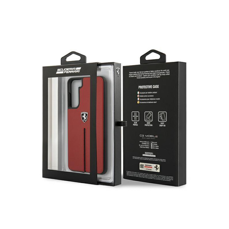 Ferrari Off Track Leather Nylon Stripe dėklas, skirtas Samsung Galaxy S21+ - raudonas