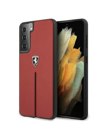 Ferrari Off Track Leather Nylon Stripe dėklas, skirtas Samsung Galaxy S21 - raudonas Ferrari Off Track Leather Nylon Stripe dėklas, skirtas Samsung Galaxy S21 - raudonas