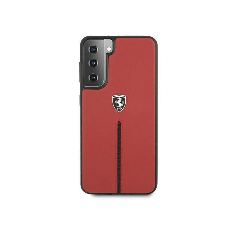 Ferrari Off Track Leather Nylon Stripe dėklas, skirtas Samsung Galaxy S21 - raudonas
