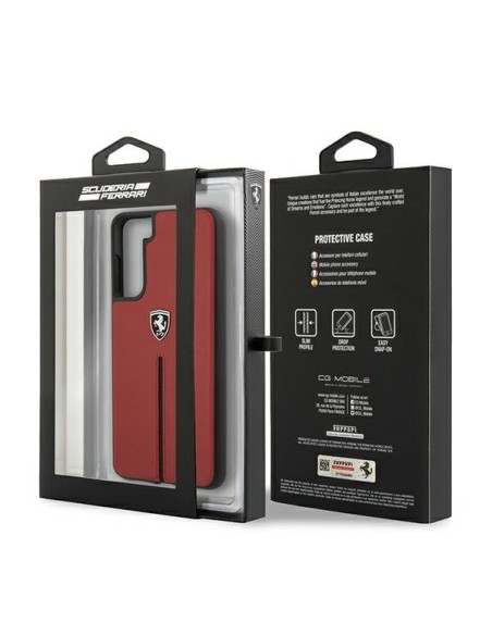 Ferrari Off Track Leather Nylon Stripe dėklas, skirtas Samsung Galaxy S21 - raudonas Ferrari Off Track Leather Nylon Stripe dėklas, skirtas Samsung Galaxy S21 - raudonas