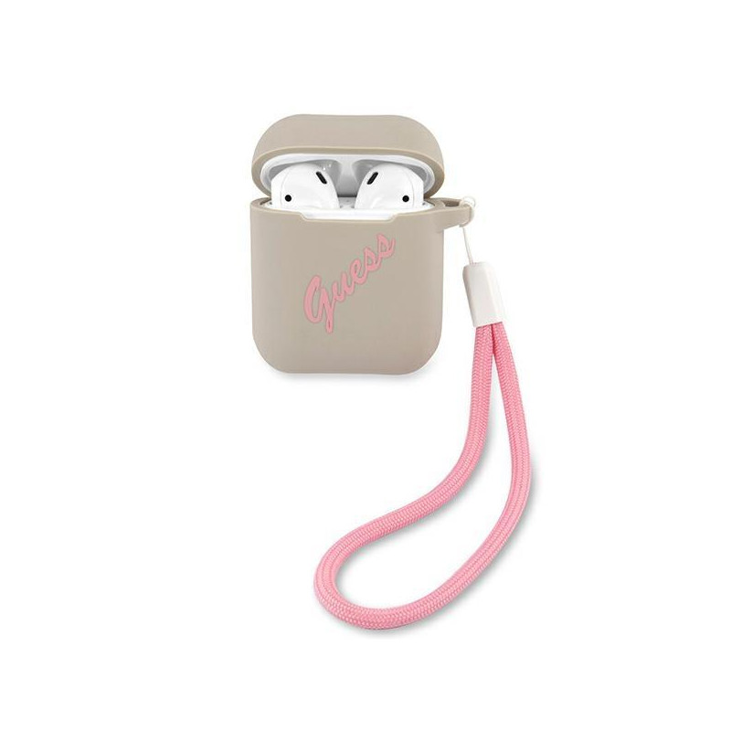 Guess Silicone Vintage dėklas, skirtas AirPods 1/ 2 – pilka ir rožinė