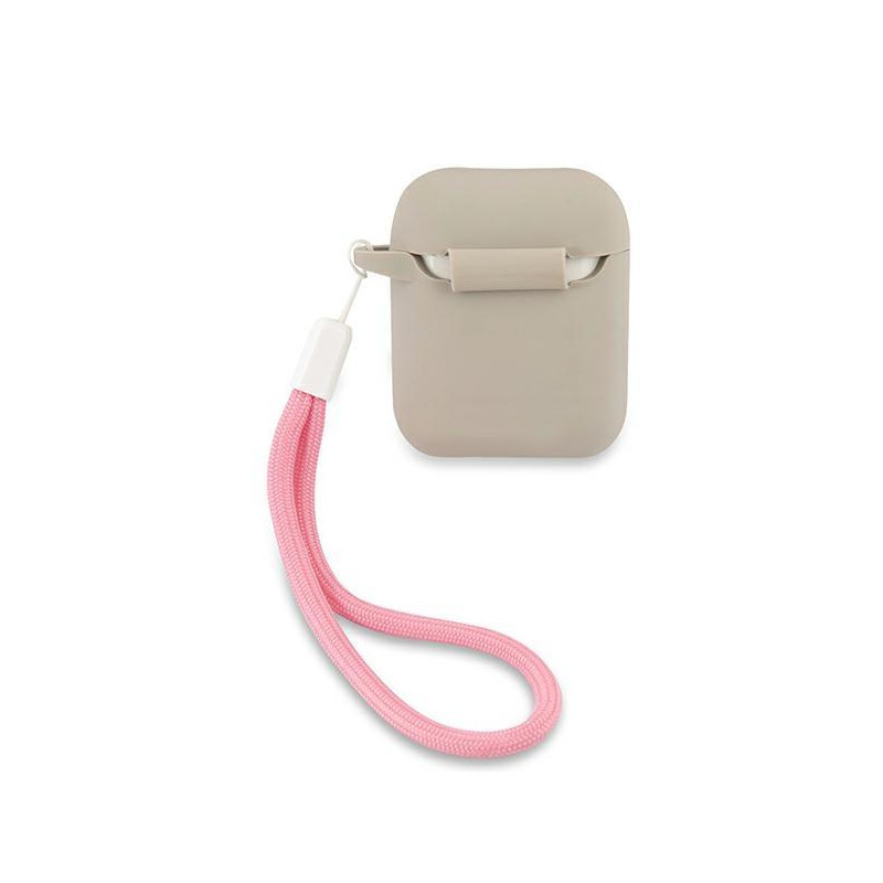 Guess Silicone Vintage dėklas, skirtas AirPods 1/ 2 – pilka ir rožinė