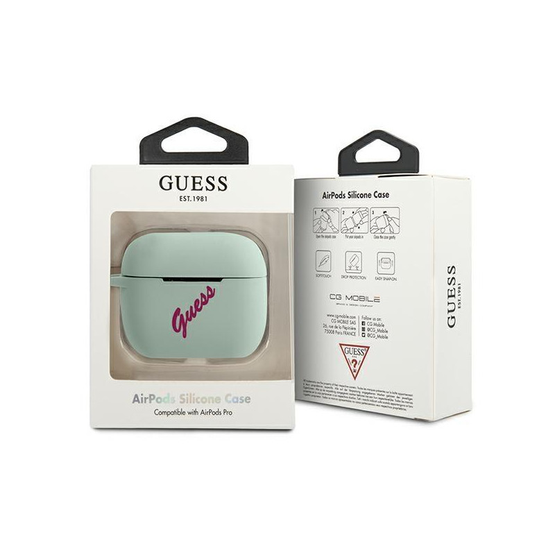 Guess Silicone Vintage dėklas, skirtas AirPods Pro – mėlynas ir rožinis