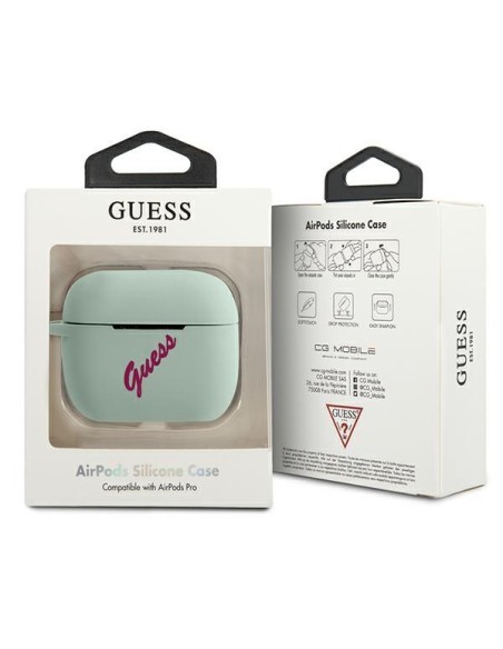 Guess Silicone Vintage dėklas, skirtas AirPods Pro – mėlynas ir rožinis Guess Silicone Vintage dėklas, skirtas AirPods Pro – mėlynas ir rožinis