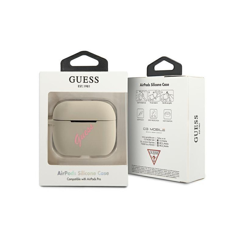 Guess Silicone Vintage dėklas, skirtas AirPods Pro – pilkas ir rožinis
