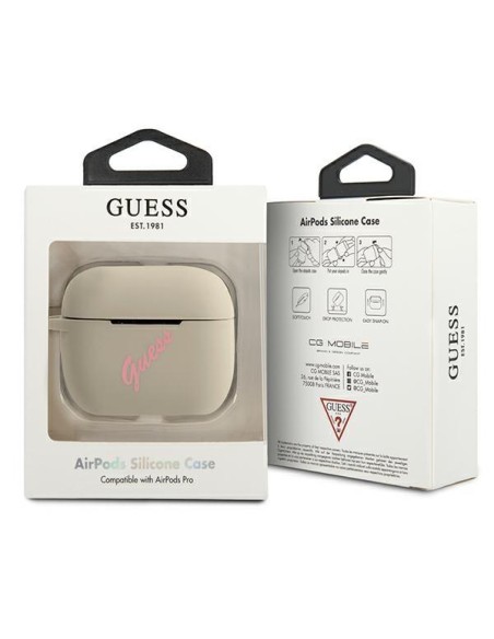 Guess Silicone Vintage dėklas, skirtas AirPods Pro – pilkas ir rožinis
