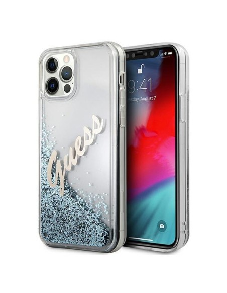 Guess Glitter Vintage Script dėklas, skirtas iPhone 12 Pro Max – mėlynas Guess Glitter Vintage Script dėklas, skirtas iPhone 12 Pro Max – mėlynas