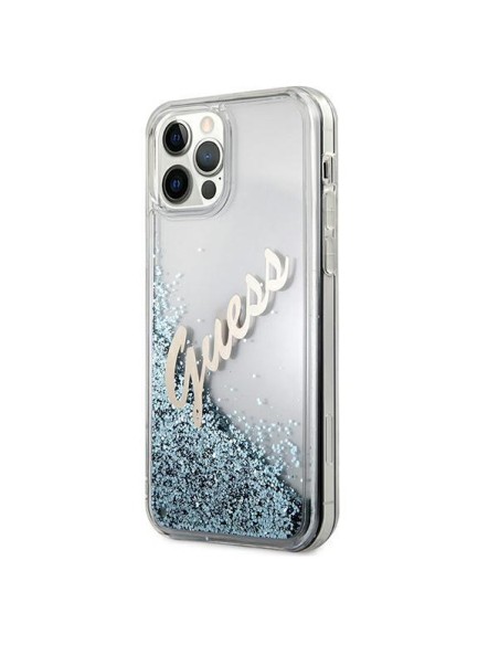 Guess Glitter Vintage Script dėklas, skirtas iPhone 12 Pro Max – mėlynas Guess Glitter Vintage Script dėklas, skirtas iPhone 12 Pro Max – mėlynas
