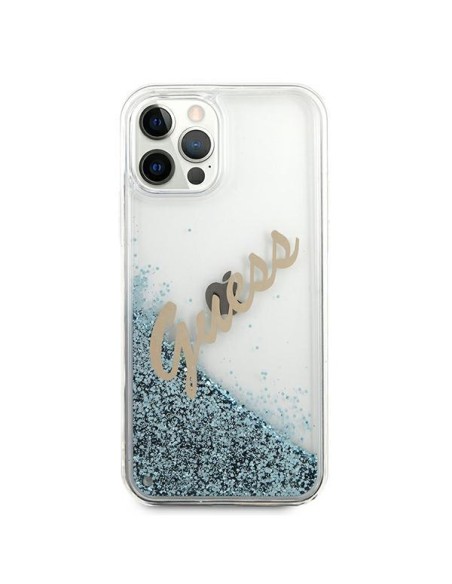 Guess Glitter Vintage Script dėklas, skirtas iPhone 12 Pro Max – mėlynas Guess Glitter Vintage Script dėklas, skirtas iPhone 12 Pro Max – mėlynas