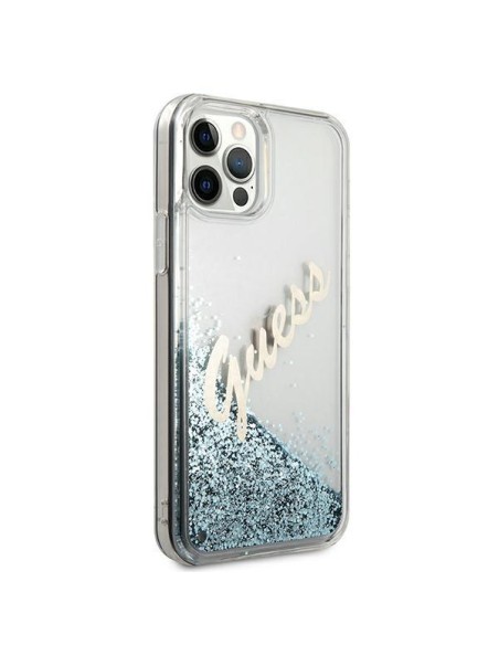 Guess Glitter Vintage Script dėklas, skirtas iPhone 12 Pro Max – mėlynas Guess Glitter Vintage Script dėklas, skirtas iPhone 12 Pro Max – mėlynas