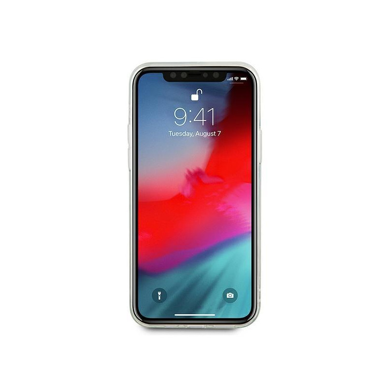 Guess Glitter Vintage Script dėklas, skirtas iPhone 12 Pro Max – mėlynas