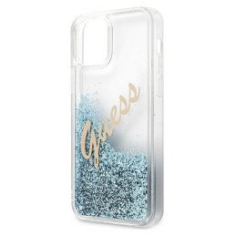 Guess Glitter Vintage Script dėklas, skirtas iPhone 12 Pro Max – mėlynas