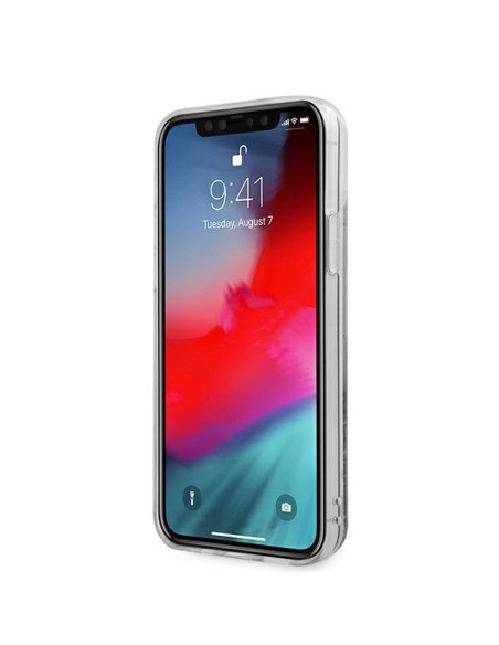 Guess Glitter Vintage Script dėklas, skirtas iPhone 12 Pro Max – sidabrinis