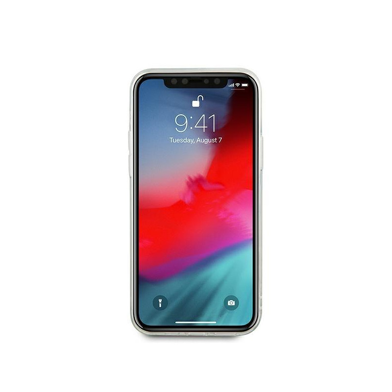 Guess Glitter Vintage Script dėklas, skirtas iPhone 12 Pro Max – sidabrinis