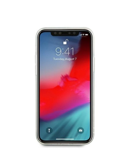 Guess Glitter Vintage Script dėklas, skirtas iPhone 12 Pro Max – sidabrinis
