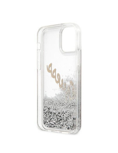 Guess Glitter Vintage Script dėklas, skirtas iPhone 12 Pro Max – sidabrinis
