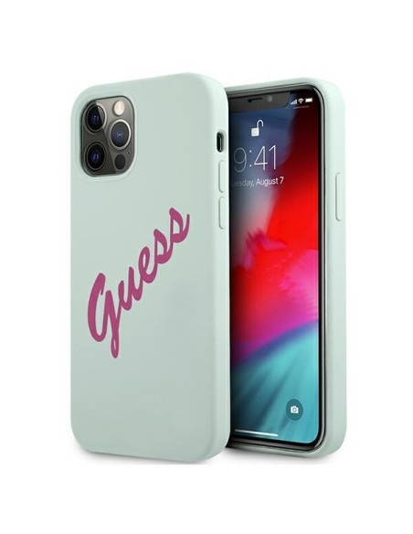 Guess Silicone Vintage dėklas, skirtas iPhone 12 Pro Max - mėlynos ir rožinės spalvos Guess Silicone Vintage dėklas, skirtas iPhone 12 Pro Max - mėlynos ir rožinės spalvos