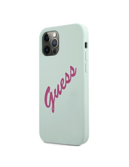 Guess Silicone Vintage dėklas, skirtas iPhone 12 Pro Max - mėlynos ir rožinės spalvos Guess Silicone Vintage dėklas, skirtas iPhone 12 Pro Max - mėlynos ir rožinės spalvos