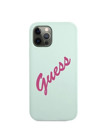 Guess Silicone Vintage dėklas, skirtas iPhone 12 Pro Max - mėlynos ir rožinės spalvos Guess Silicone Vintage dėklas, skirtas iPhone 12 Pro Max - mėlynos ir rožinės spalvos