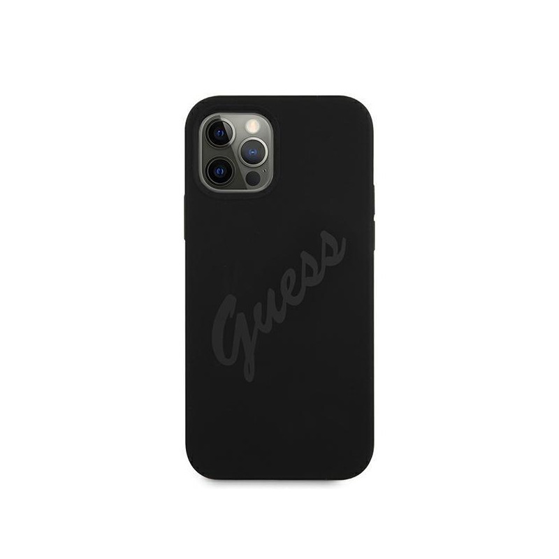 Guess Script Vintage dėklas, skirtas iPhone 12 Pro Max - juodas