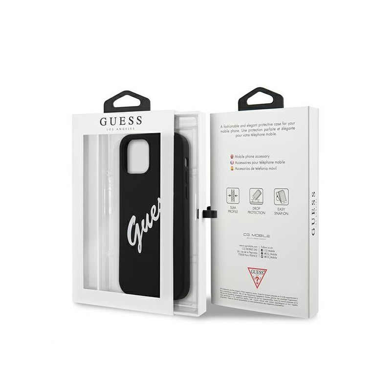Guess Silicone Vintage dėklas, skirtas iPhone 12 Pro Max - juodai baltas