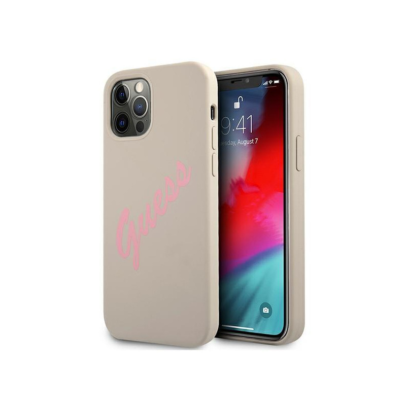 Guess Silicone Vintage dėklas, skirtas iPhone 12 Pro Max - pilka ir rožinė