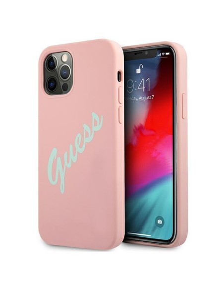 Guess Silicone Vintage dėklas, skirtas iPhone 12 Pro Max - rožinė ir žalia Guess Silicone Vintage dėklas, skirtas iPhone 12 Pro Max - rožinė ir žalia