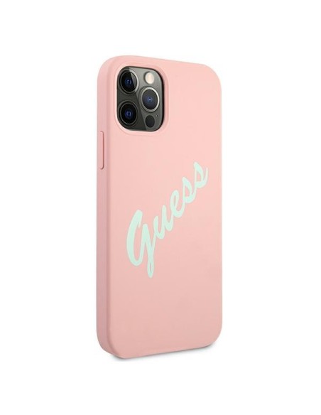 Guess Silicone Vintage dėklas, skirtas iPhone 12 Pro Max - rožinė ir žalia Guess Silicone Vintage dėklas, skirtas iPhone 12 Pro Max - rožinė ir žalia