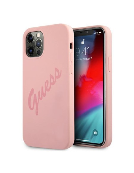 Guess Script Vintage dėklas, skirtas iPhone 12 Pro Max - rožinis