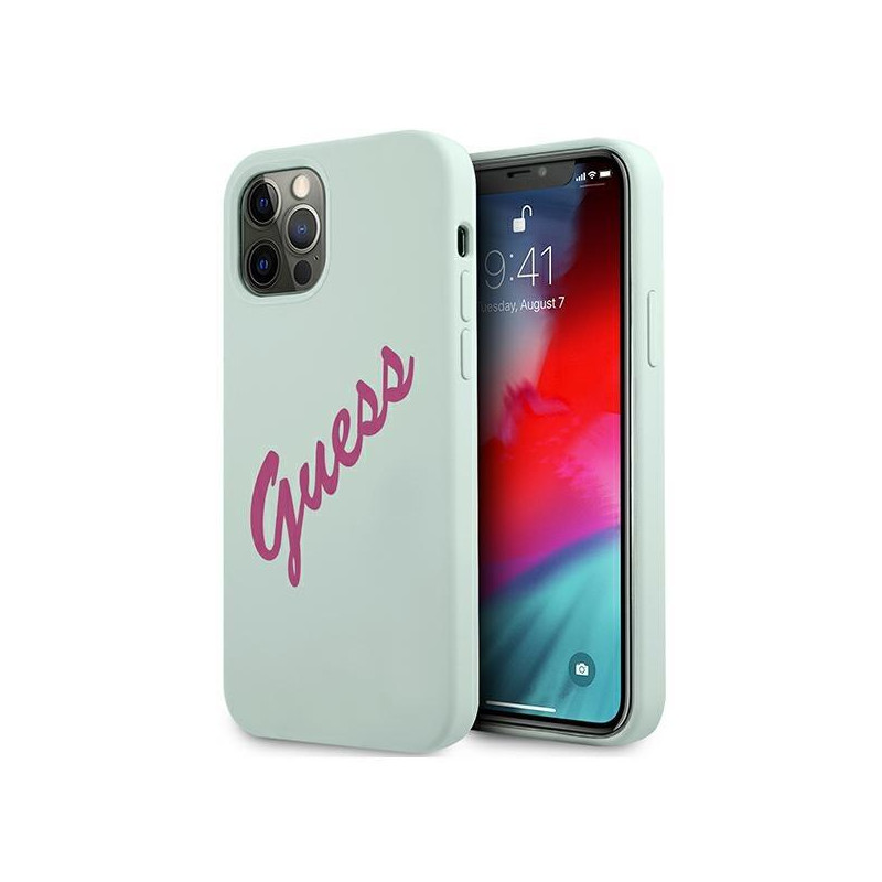 Guess Silicone Vintage dėklas, skirtas iPhone 12 / iPhone 12 Pro - mėlynos ir rožinės spalvos