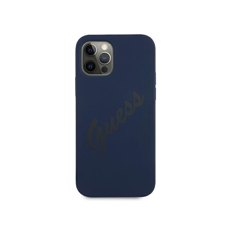 Guess Script Vintage dėklas, skirtas iPhone 12 / iPhone 12 Pro - mėlynas