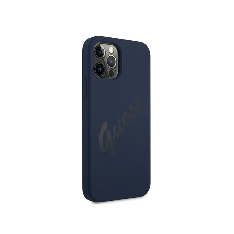 Guess Script Vintage dėklas, skirtas iPhone 12 / iPhone 12 Pro - mėlynas