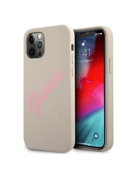 Guess Silicone Vintage dėklas, skirtas iPhone 12 / iPhone 12 Pro - pilka ir rožinė Guess Silicone Vintage dėklas, skirtas iPhone 12 / iPhone 12 Pro - pilka ir rožinė