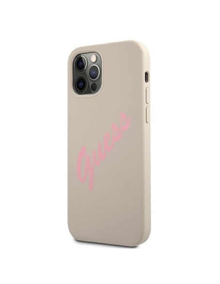 Guess Silicone Vintage dėklas, skirtas iPhone 12 / iPhone 12 Pro - pilka ir rožinė Guess Silicone Vintage dėklas, skirtas iPhone 12 / iPhone 12 Pro - pilka ir rožinė
