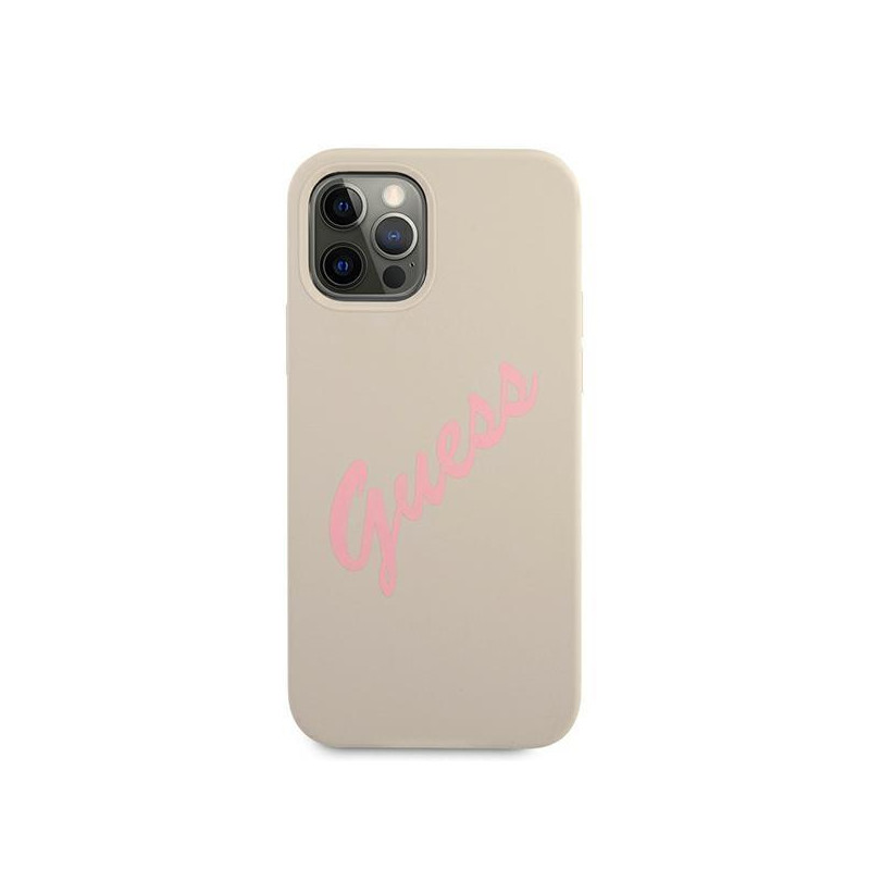 Guess Silicone Vintage dėklas, skirtas iPhone 12 / iPhone 12 Pro - pilka ir rožinė
