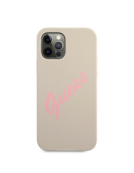 Guess Silicone Vintage dėklas, skirtas iPhone 12 / iPhone 12 Pro - pilka ir rožinė Guess Silicone Vintage dėklas, skirtas iPhone 12 / iPhone 12 Pro - pilka ir rožinė