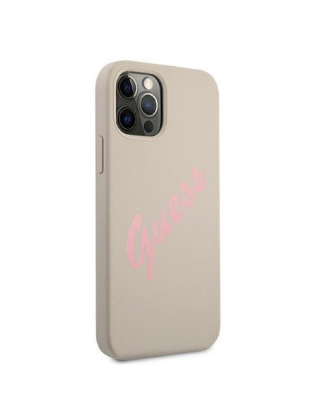 Guess Silicone Vintage dėklas, skirtas iPhone 12 / iPhone 12 Pro - pilka ir rožinė Guess Silicone Vintage dėklas, skirtas iPhone 12 / iPhone 12 Pro - pilka ir rožinė