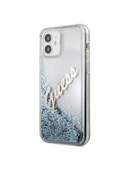Guess Glitter Vintage Script dėklas iPhone 12 mini - mėlynas Guess Glitter Vintage Script dėklas iPhone 12 mini - mėlynas