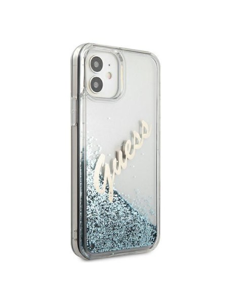 Guess Glitter Vintage Script dėklas iPhone 12 mini - mėlynas Guess Glitter Vintage Script dėklas iPhone 12 mini - mėlynas