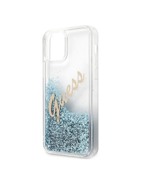 Guess Glitter Vintage Script dėklas iPhone 12 mini - mėlynas Guess Glitter Vintage Script dėklas iPhone 12 mini - mėlynas