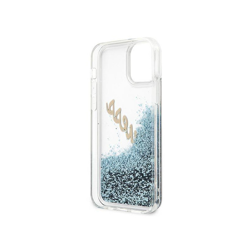 Guess Glitter Vintage Script dėklas iPhone 12 mini - mėlynas