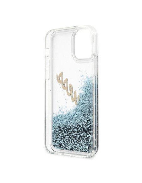 Guess Glitter Vintage Script dėklas iPhone 12 mini - mėlynas Guess Glitter Vintage Script dėklas iPhone 12 mini - mėlynas