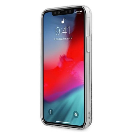 Guess Glitter Vintage Script dėklas iPhone 12 mini - sidabrinis