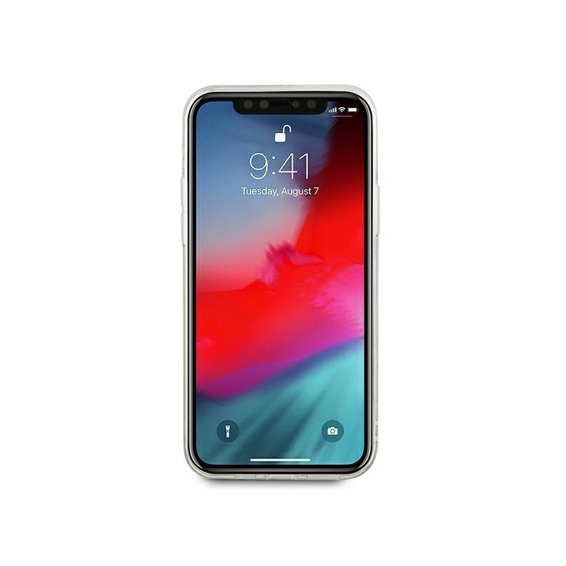 Guess Glitter Vintage Script dėklas iPhone 12 mini - sidabrinis