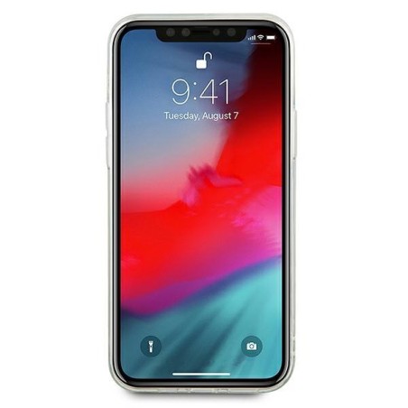 Guess Glitter Vintage Script dėklas iPhone 12 mini - sidabrinis